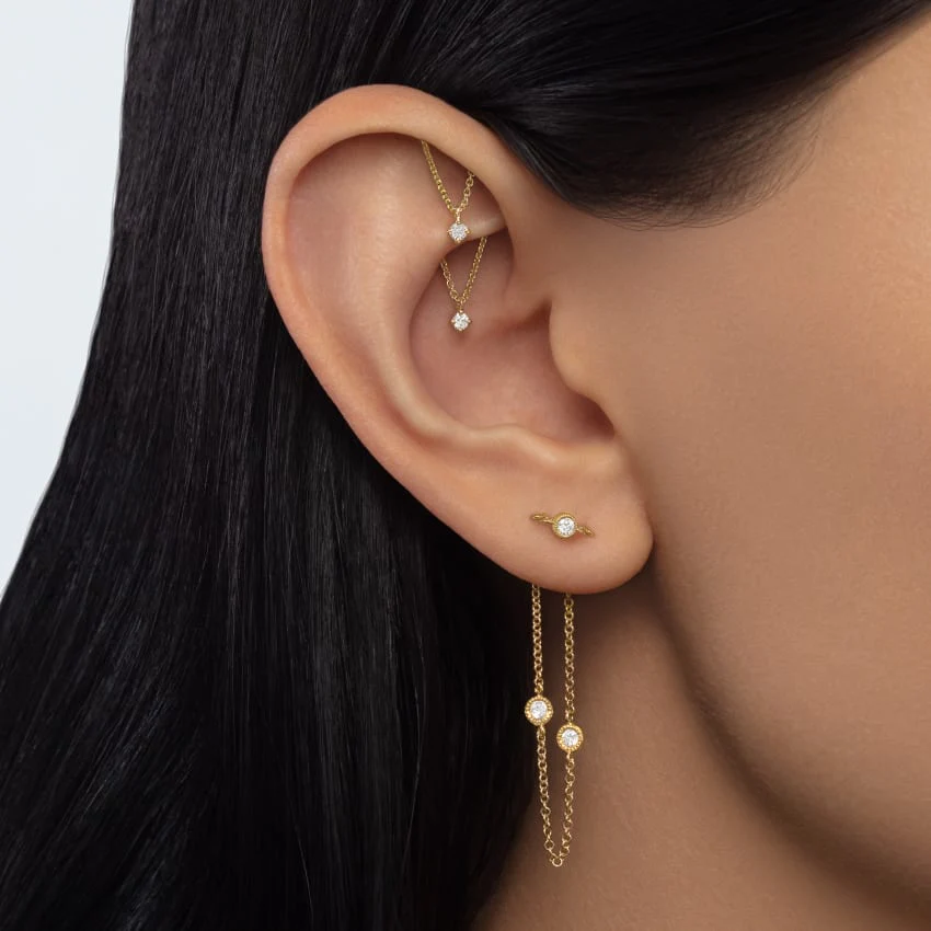 Prong Set Diamond Drape Threaded Stud Earring With Titanium Backing - Image 5