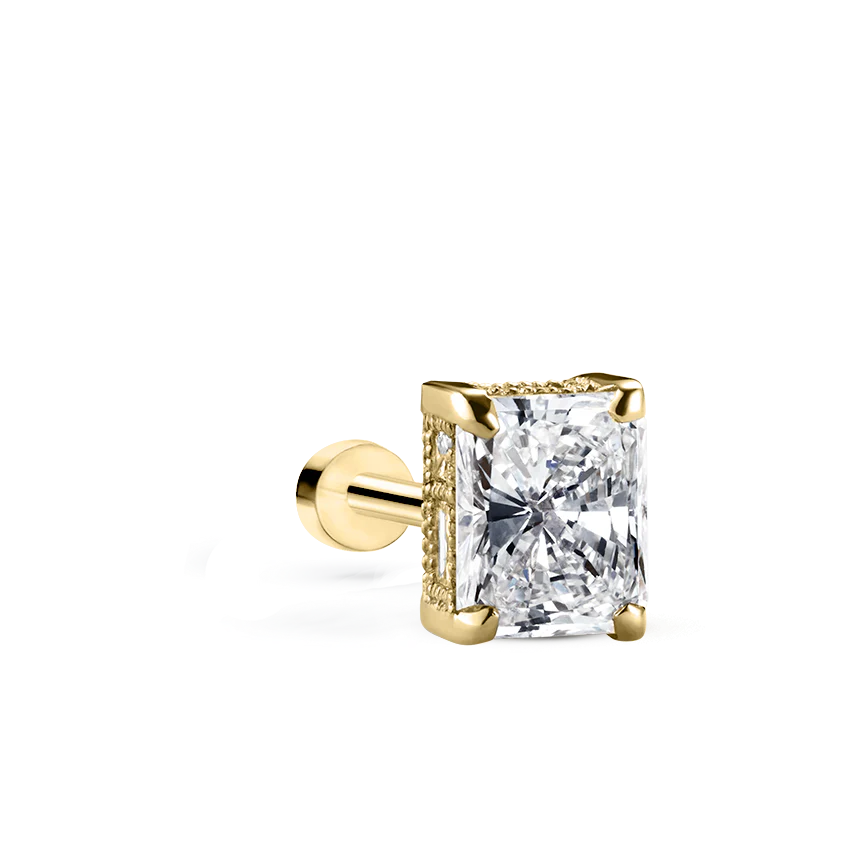 Radiant Diamond Engraved Threaded Stud Earring With Titanium Backing - Image 5