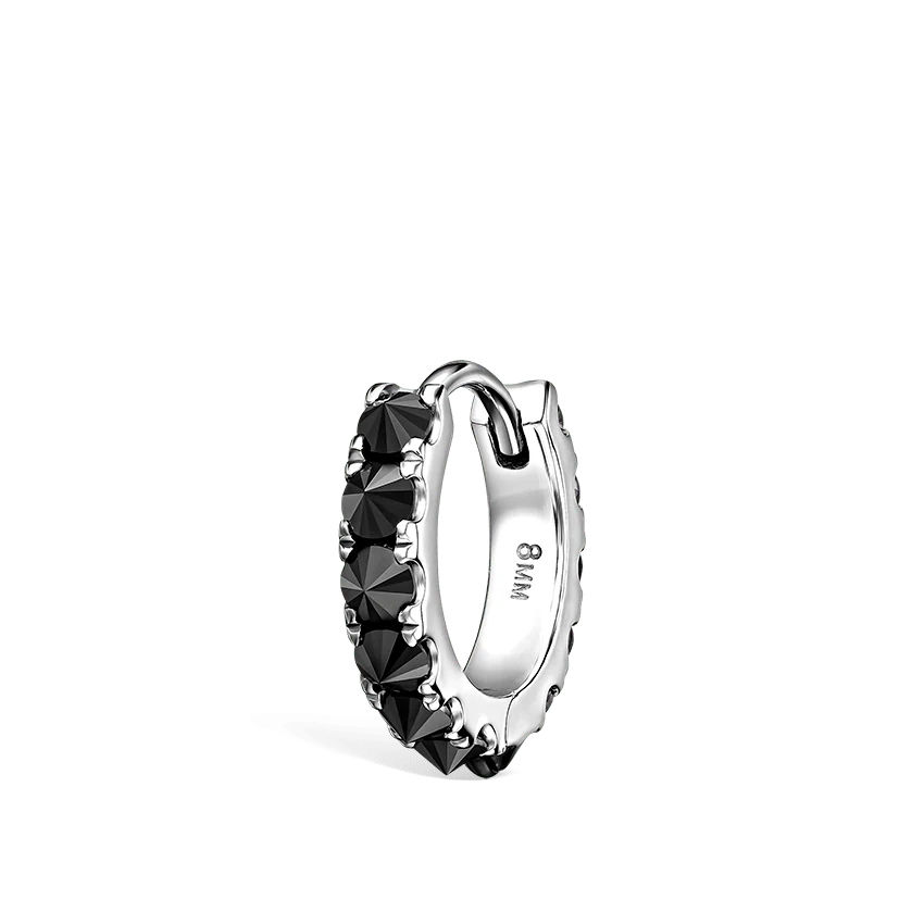 Reverse Set Black Diamond Eternity Hoop Earring