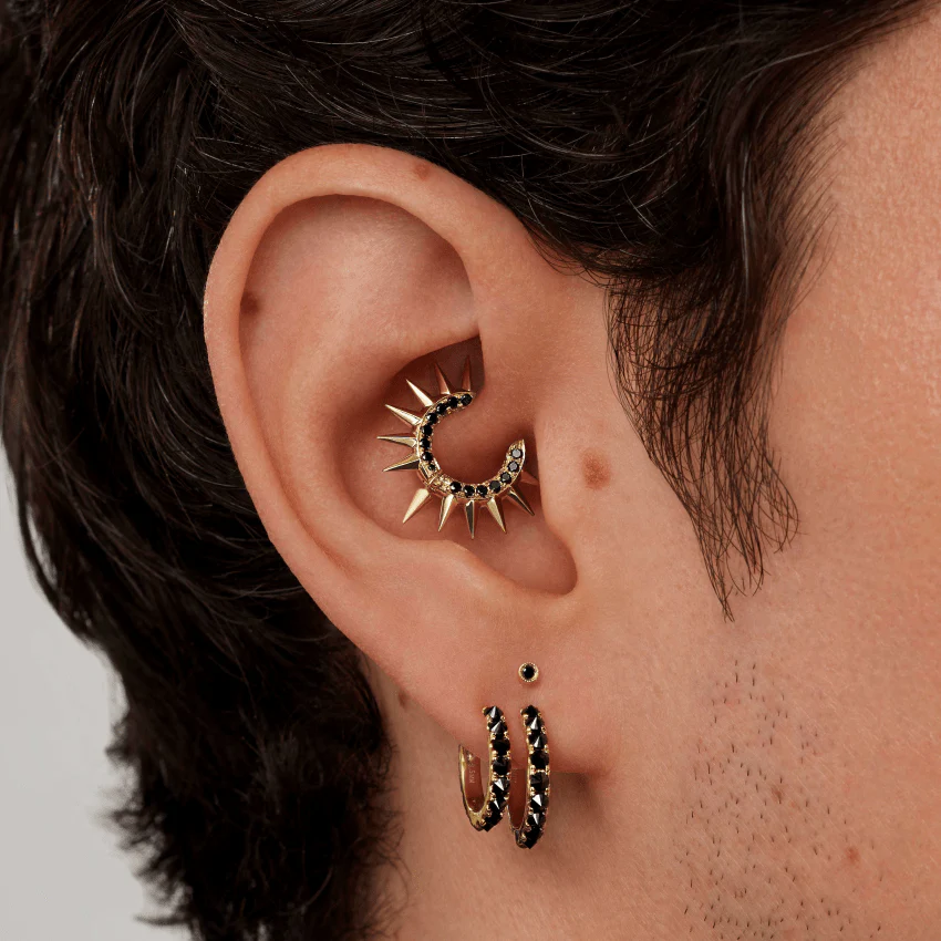 Reverse Set Black Diamond Eternity Hoop Earring - Image 20