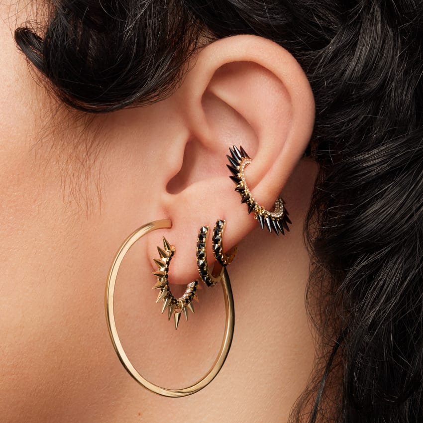 Reverse Set Black Diamond Eternity Hoop Earring - Image 22