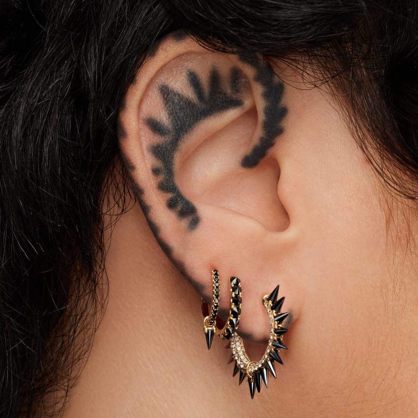Reverse Set Black Diamond Eternity Hoop Earring - Image 23