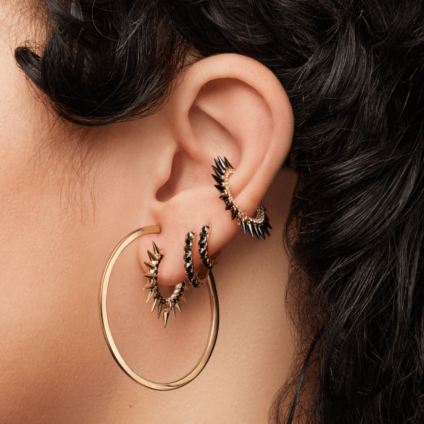 Reverse Set Black Diamond Eternity Hoop Earring - Image 39
