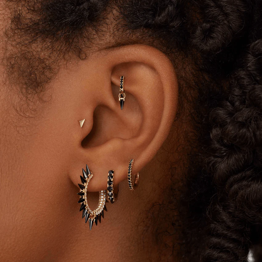 Reverse Set Black Diamond Eternity Hoop Earring - Image 45