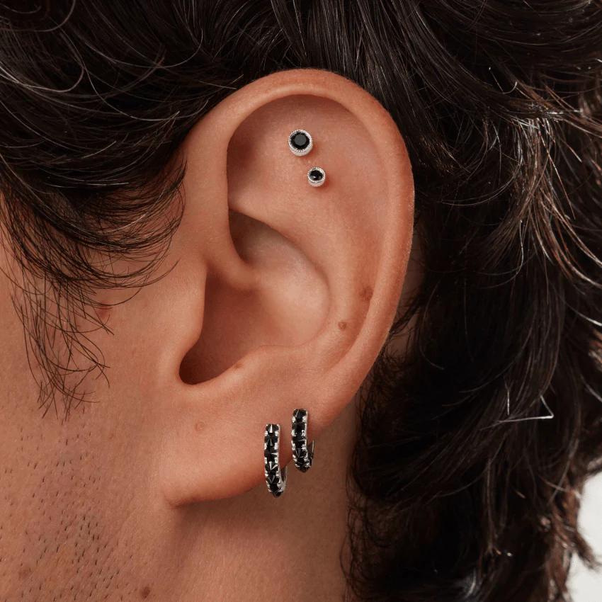 Reverse Set Black Diamond Eternity Hoop Earring - Image 8