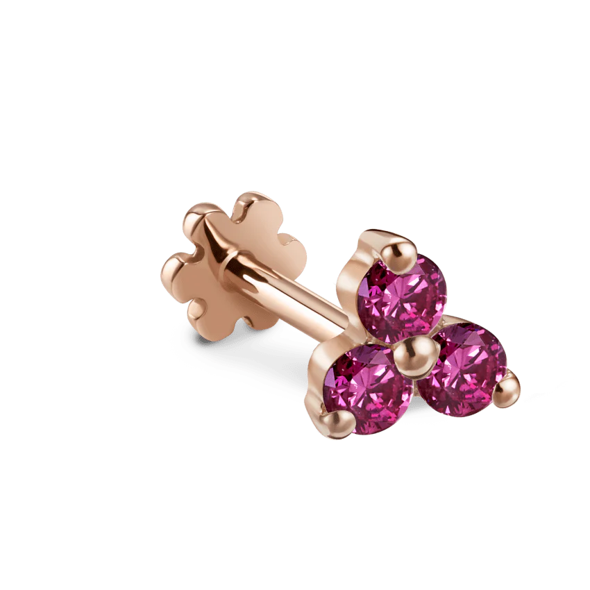 Rose Purple Diamond Trinity Threaded Stud Earring With Titanium Backing - Image 4