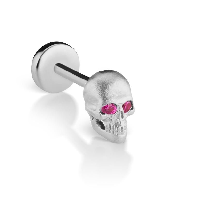 Ruby Eye Matte Skull Threaded Stud Earring With Titanium Backing - Image 2
