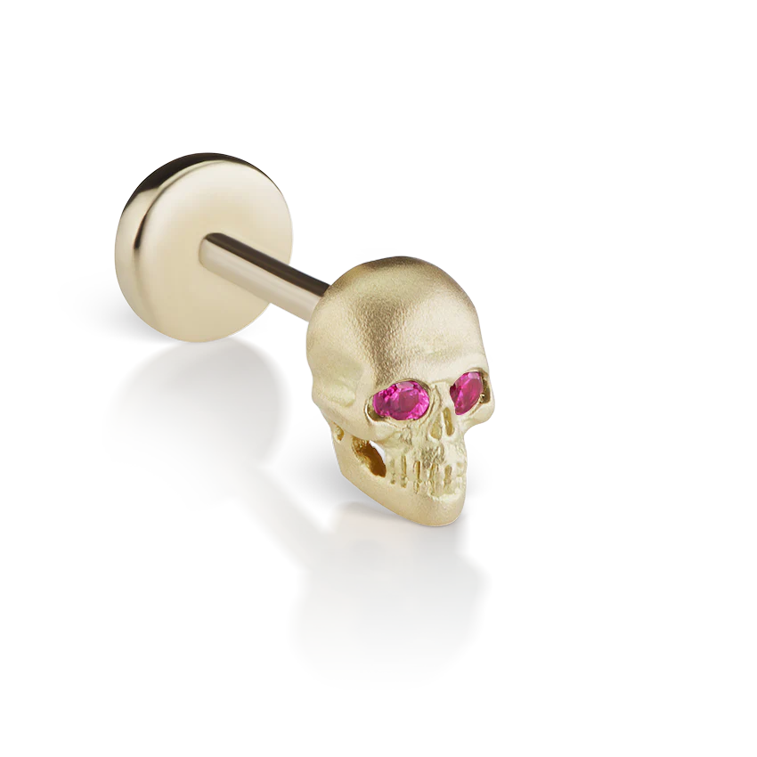 Ruby Eye Matte Skull Threaded Stud Earring With Titanium Backing - Image 3