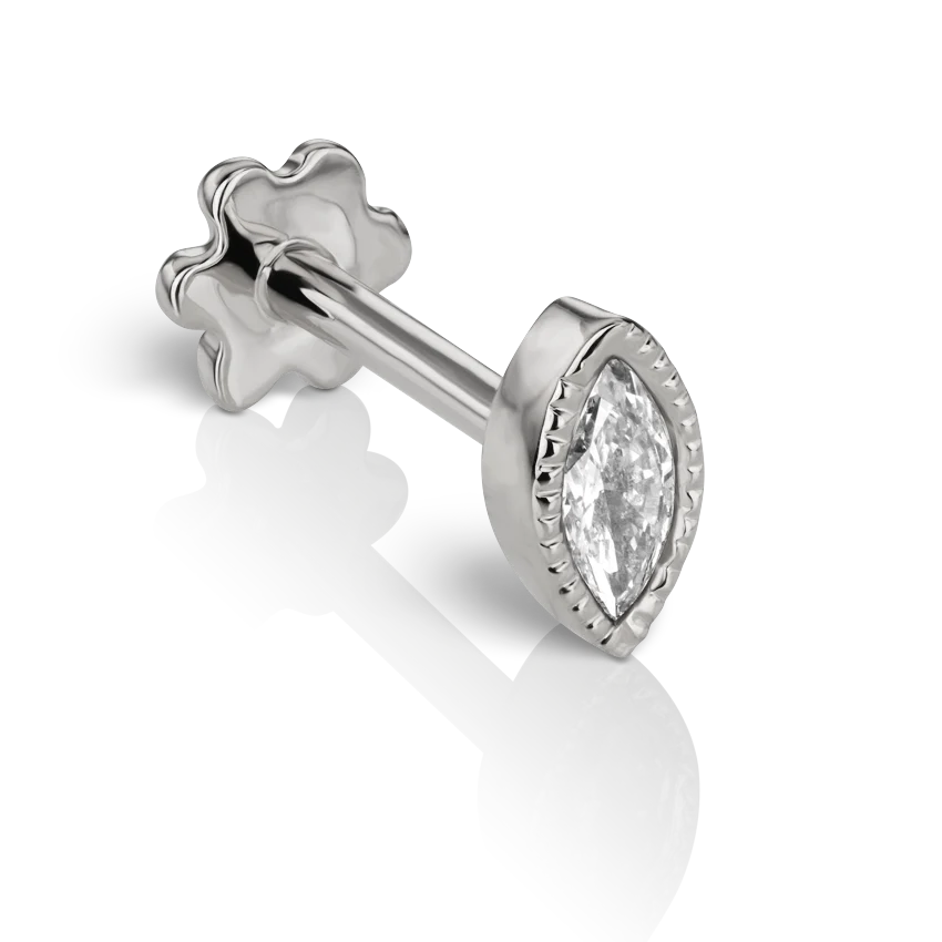 Scalloped Marquise Diamond Threaded Stud Earring With Titanium Backing