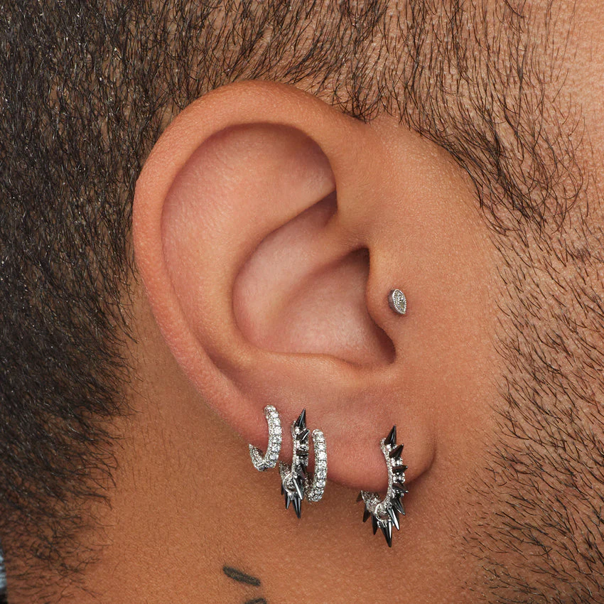 Scalloped Marquise Diamond Threaded Stud Earring With Titanium Backing - Image 16