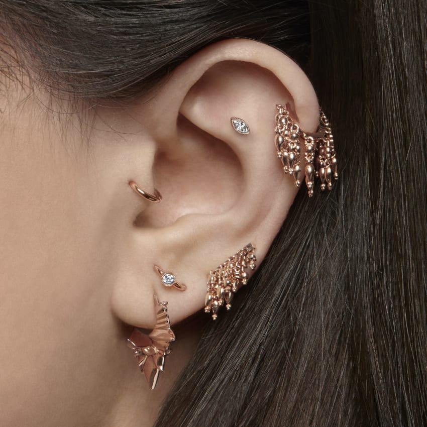 Scalloped Marquise Diamond Threaded Stud Earring With Titanium Backing - Image 2