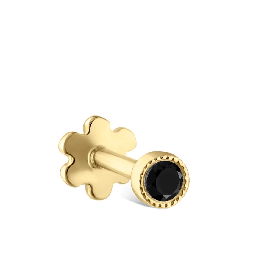 Scalloped Set Black Diamond Threaded Stud Earring - Image 16