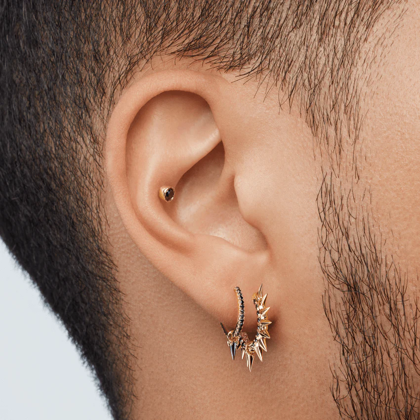 Scalloped Set Black Diamond Threaded Stud Earring - Image 24