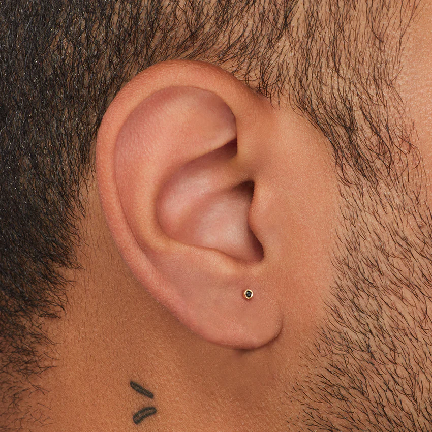 Scalloped Set Black Diamond Threaded Stud Earring - Image 31