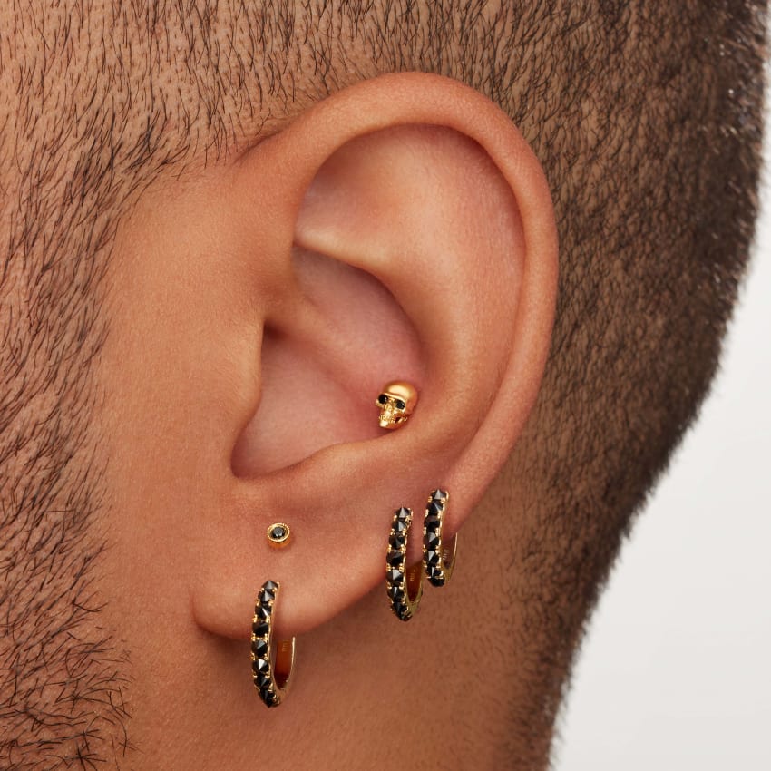 Scalloped Set Black Diamond Threaded Stud Earring - Image 5