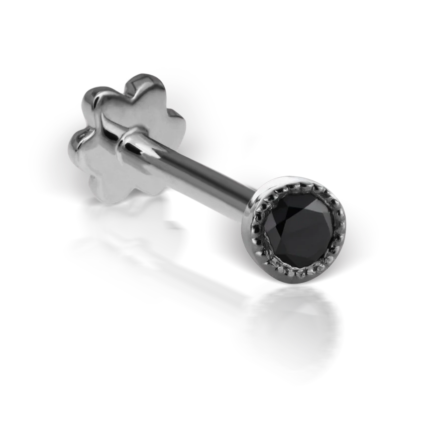 Scalloped Set Black Diamond Threaded Stud Earring - Image 6