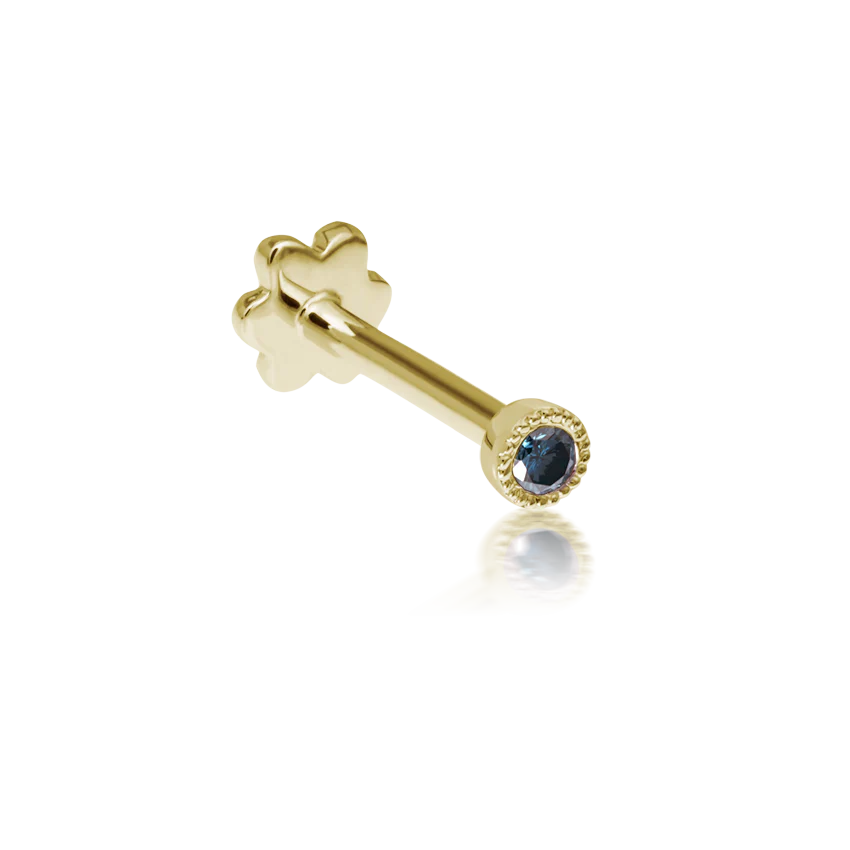 Scalloped Set Blue Diamond Threaded Stud Earring With Titanium Backing - Image 10