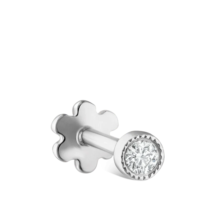 Scalloped Set Diamond Threaded Stud Earring With Titanium Backing - Image 4