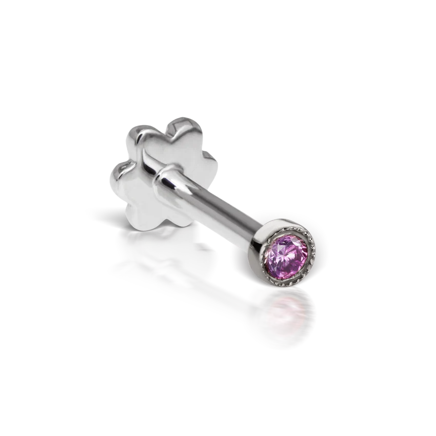 Scalloped Set Rose Purple Diamond Threaded Stud Earring With Titanium Backing - Image 2