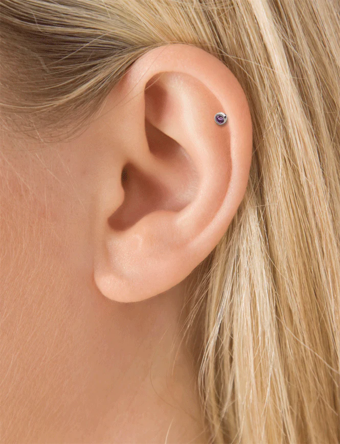 Scalloped Set Rose Purple Diamond Threaded Stud Earring With Titanium Backing - Image 7