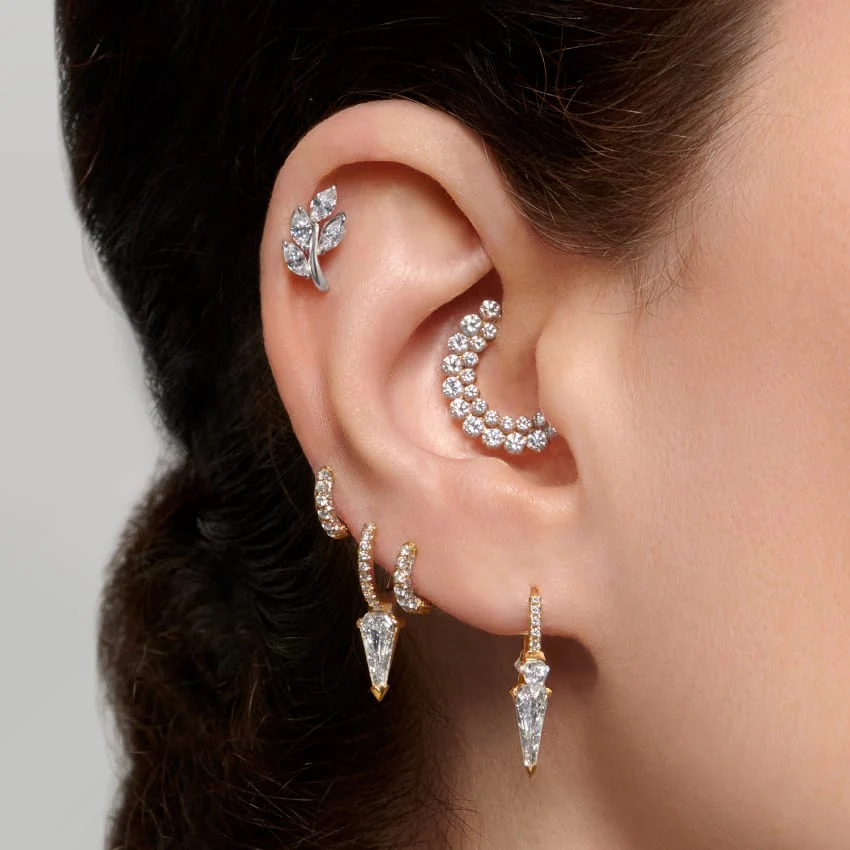 Silhouette Diamond Long Spike Eternity Hoop Earring - Image 32