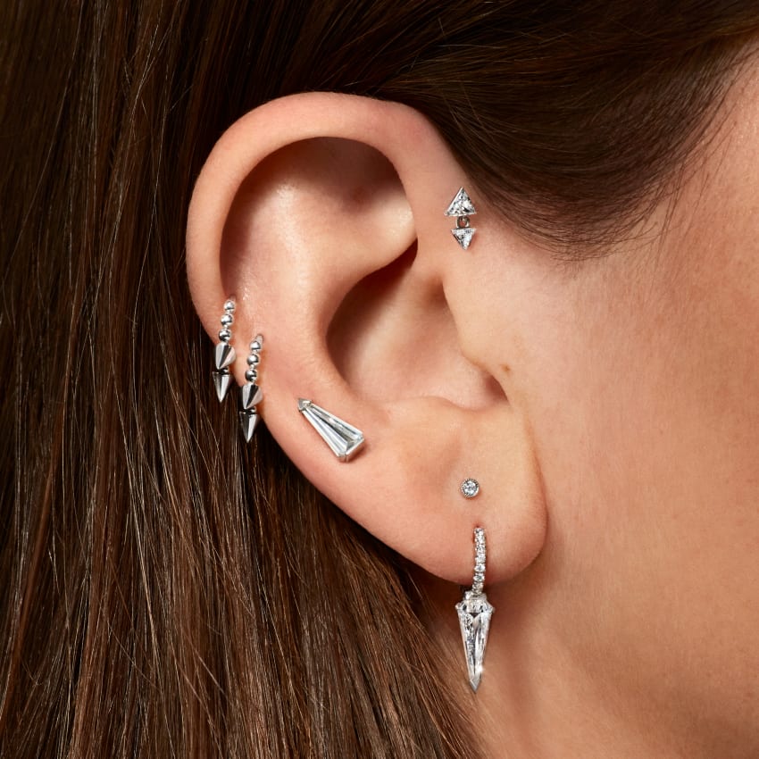 Silhouette Diamond Long Spike Eternity Hoop Earring - Image 4