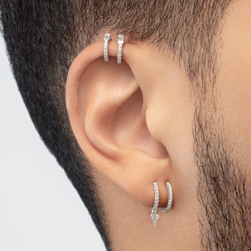 Silhouette Diamond Short Spike Eternity Hoop Earring - Image 37