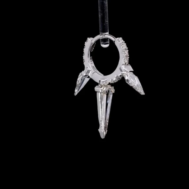 Silhouette Diamond Triple Long Spike Eternity Hoop Earring - Image 7