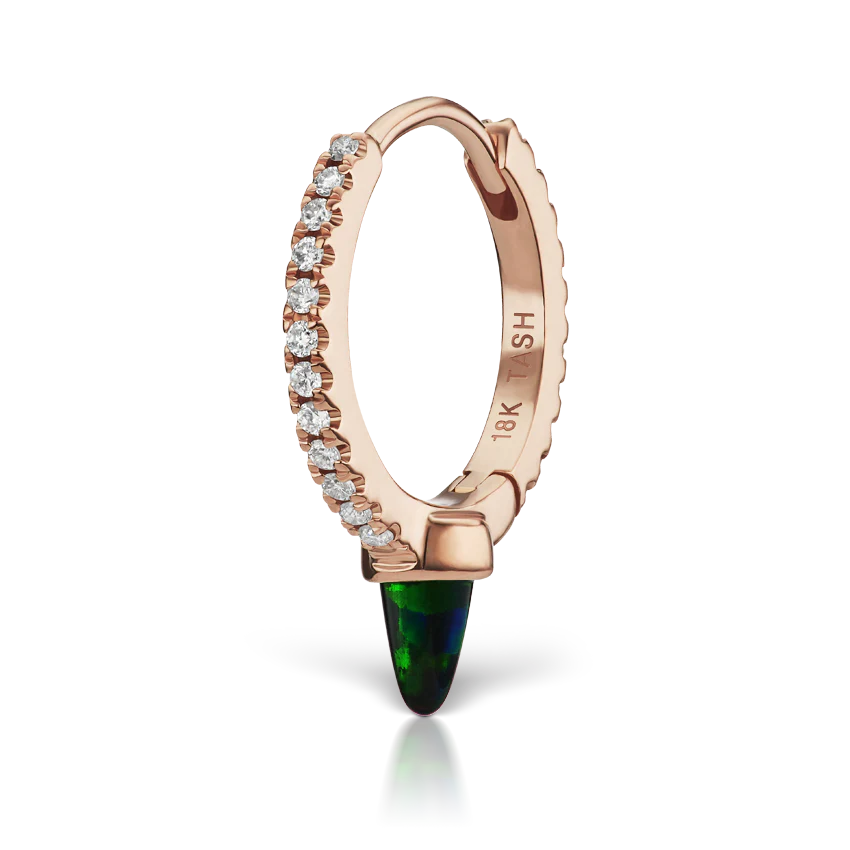 Single Short Black Opal Spike Diamond Eternity Hoop Earring - Image 17