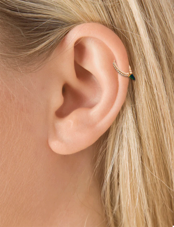 Single Short Black Opal Spike Diamond Eternity Hoop Earring - Image 18