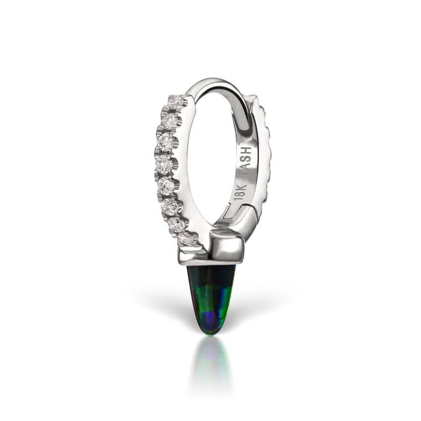 Single Short Black Opal Spike Diamond Eternity Hoop Earring - Image 2