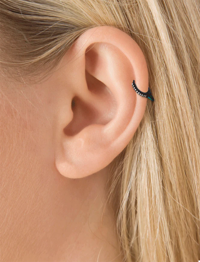 Single Short Black Opal Spike Diamond Eternity Hoop Earring - Image 21