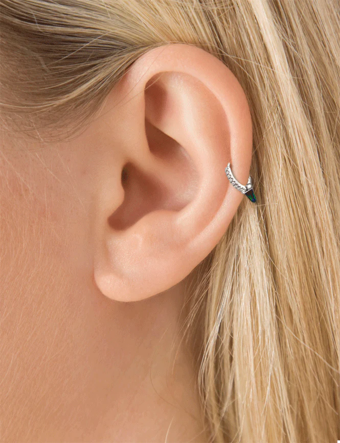 Single Short Black Opal Spike Diamond Eternity Hoop Earring - Image 3