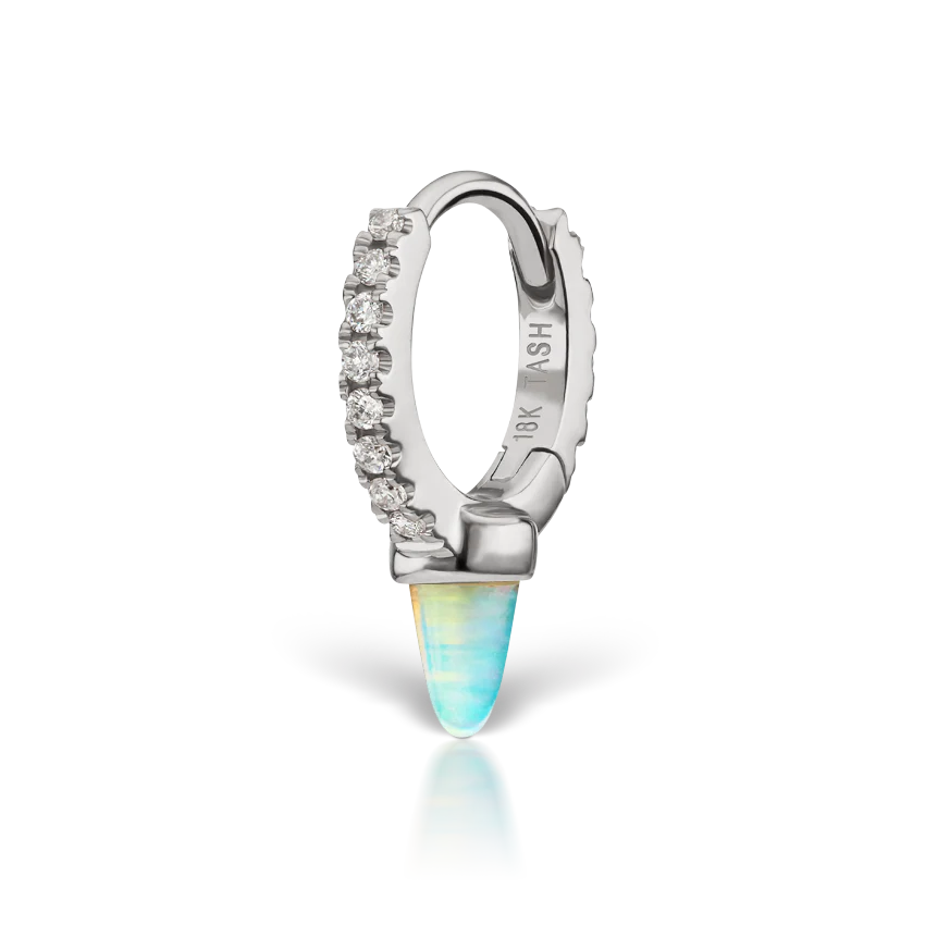 Single Short Opal Spike Diamond Eternity Hoop Earring