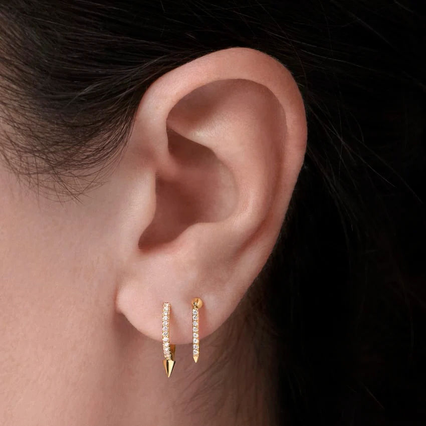 Single Short Spike Diamond Eternity Hoop Earring - Image 14