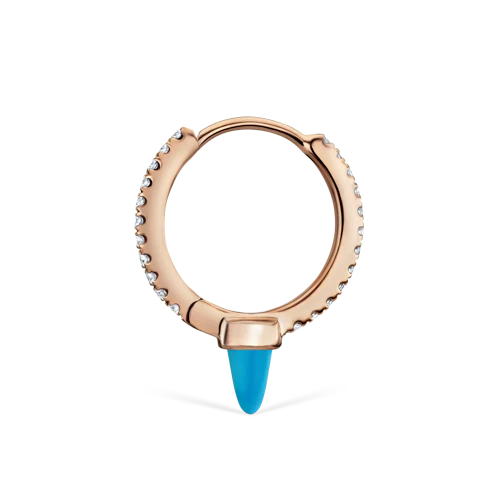 Single Short Turquoise Spike Diamond Eternity Hoop Earring - Image 17