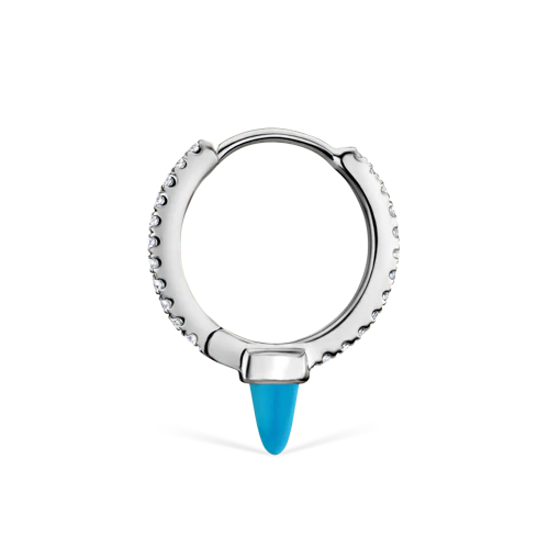 Single Short Turquoise Spike Diamond Eternity Hoop Earring - Image 6