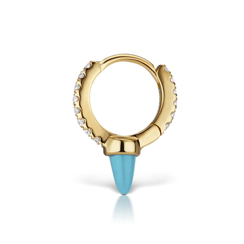 Single Short Turquoise Spike Diamond Eternity Hoop Earring - Image 8