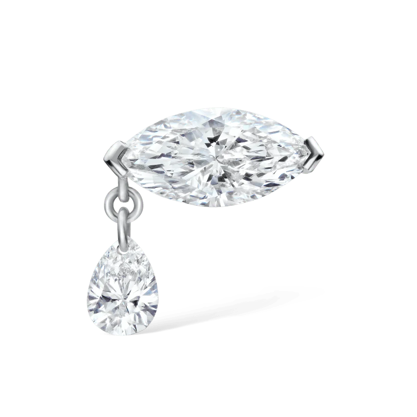 Single Teardrop Marquise Diamond Threaded Stud Earring - Image 3