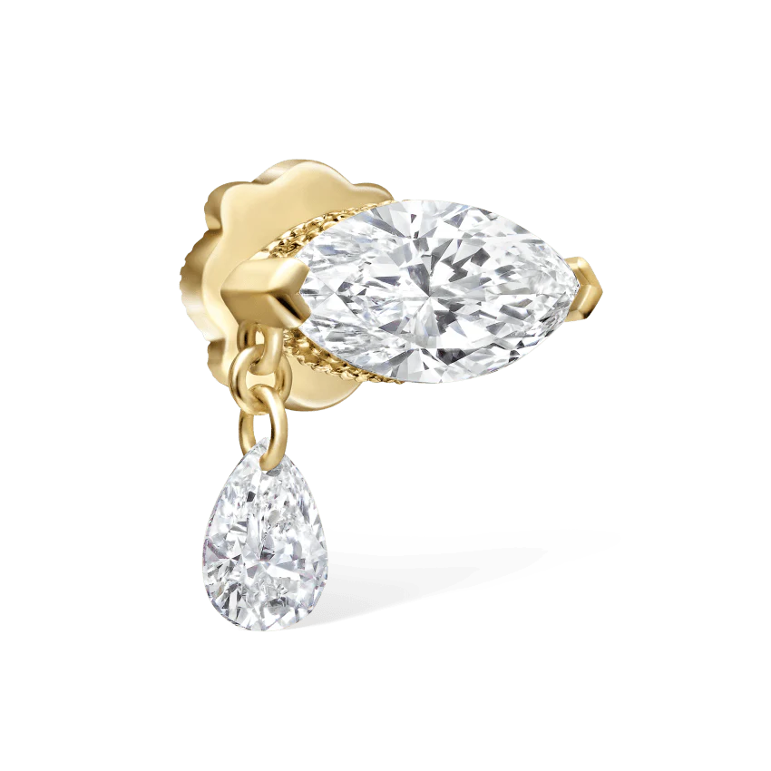 Single Teardrop Marquise Diamond Threaded Stud Earring - Image 9