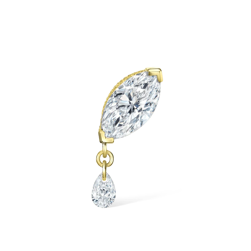 Single Teardrop Marquise Diamond Threaded Stud Earring - Image 14
