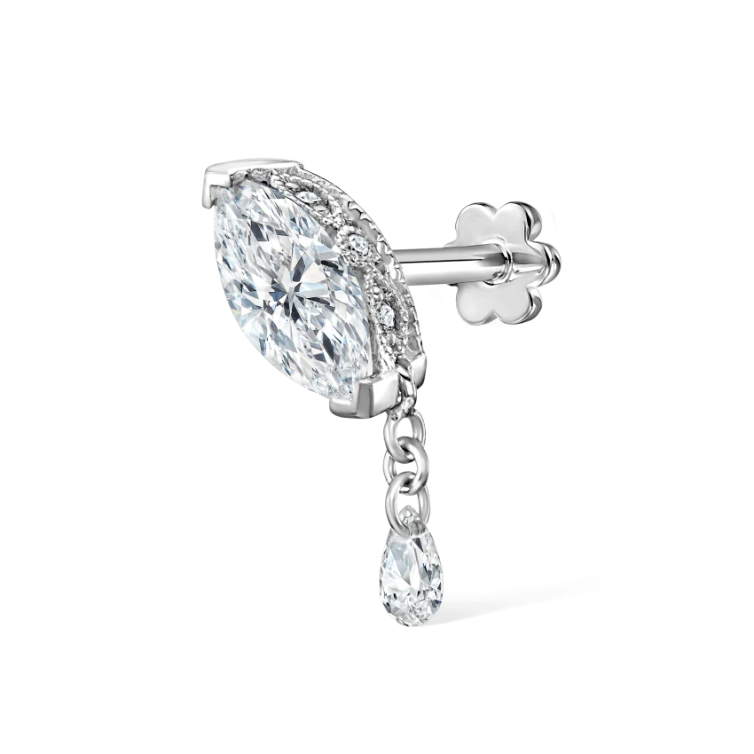 Single Teardrop Marquise Diamond Threaded Stud Earring - Image 2