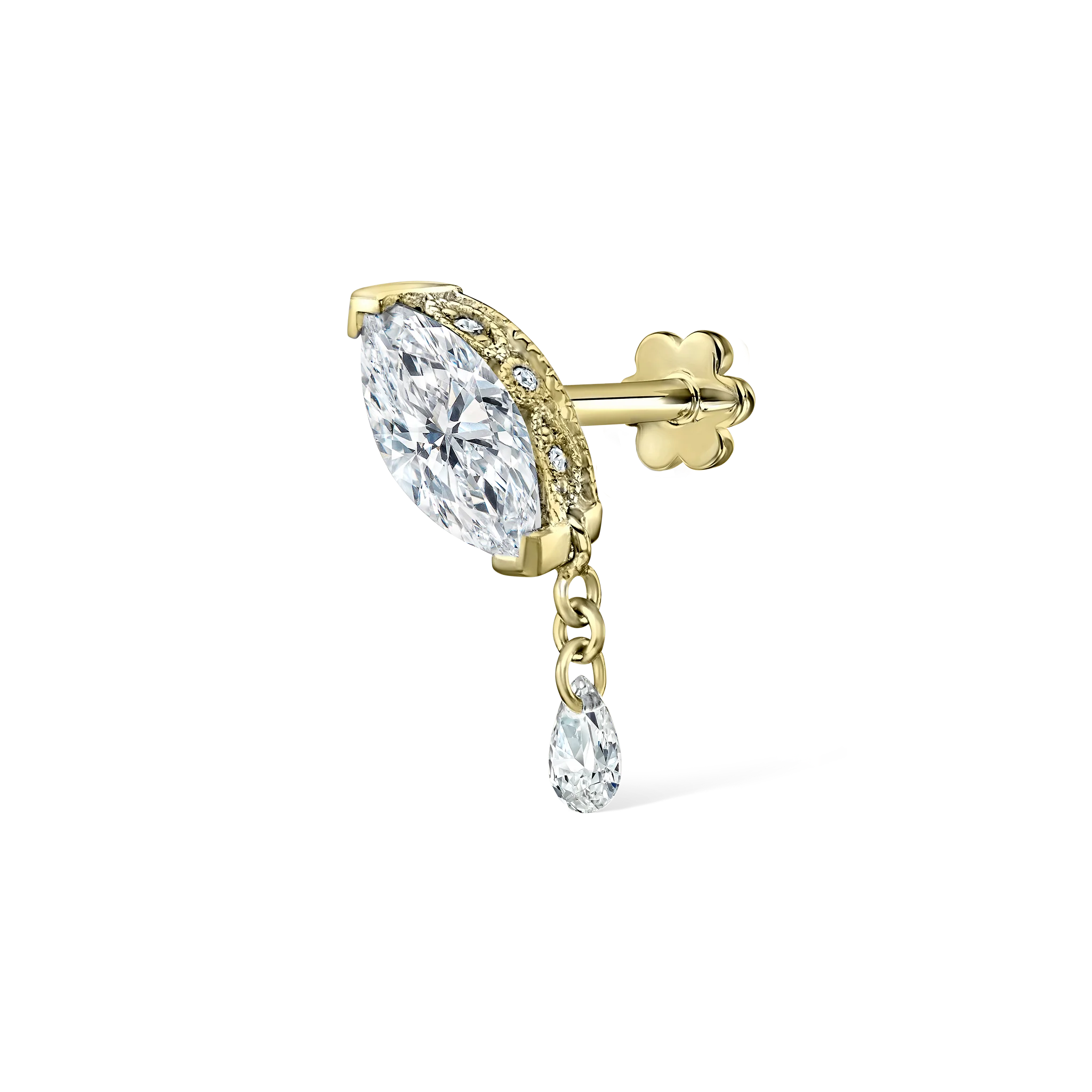 Single Teardrop Marquise Diamond Threaded Stud Earring - Image 25