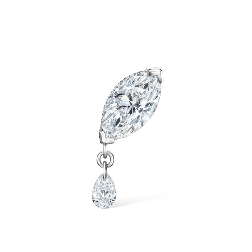 Single Teardrop Marquise Diamond Threaded Stud Earring - Image 7