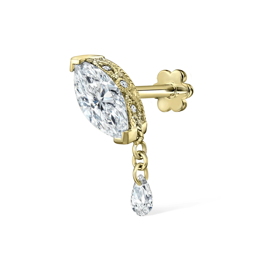 Single Teardrop Marquise Diamond Threaded Stud Earring - Image 9
