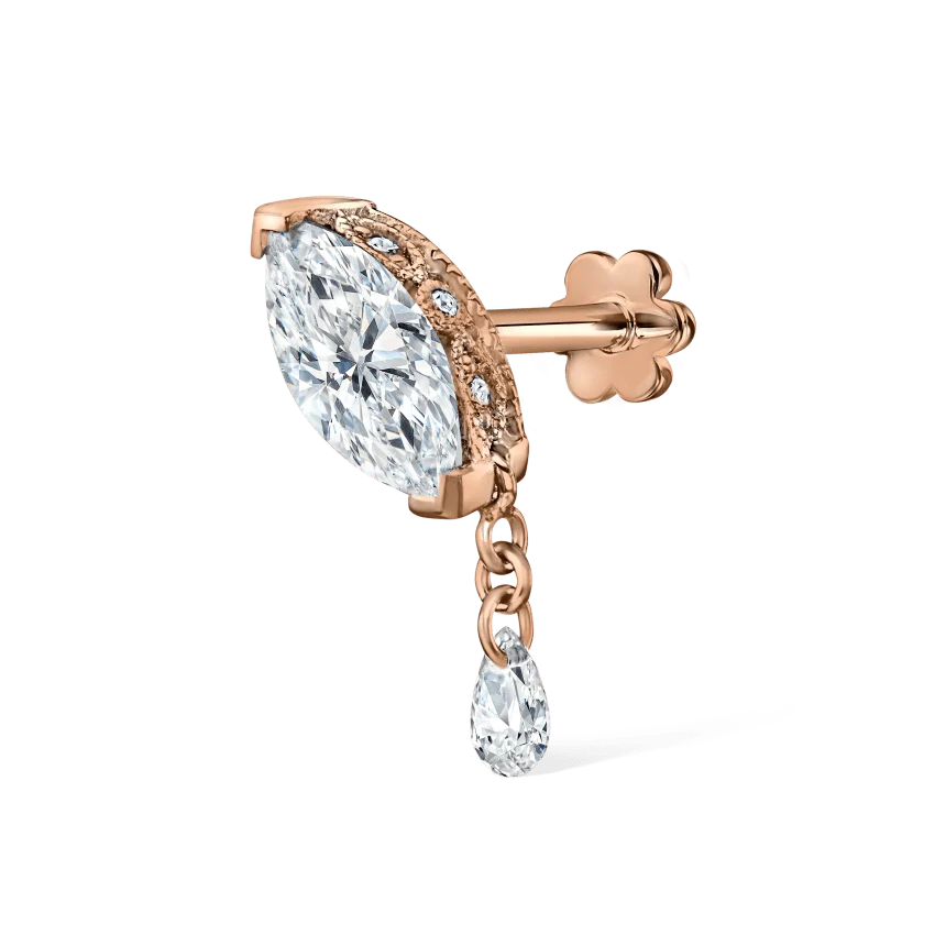 Single Teardrop Marquise Diamond Threaded Stud Earring With Titanium Backing - Image 16