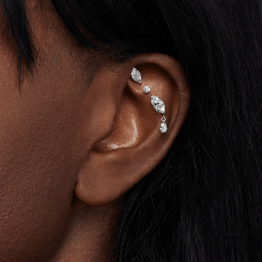Single Teardrop Marquise Diamond Threaded Stud Earring With Titanium Backing - Image 22