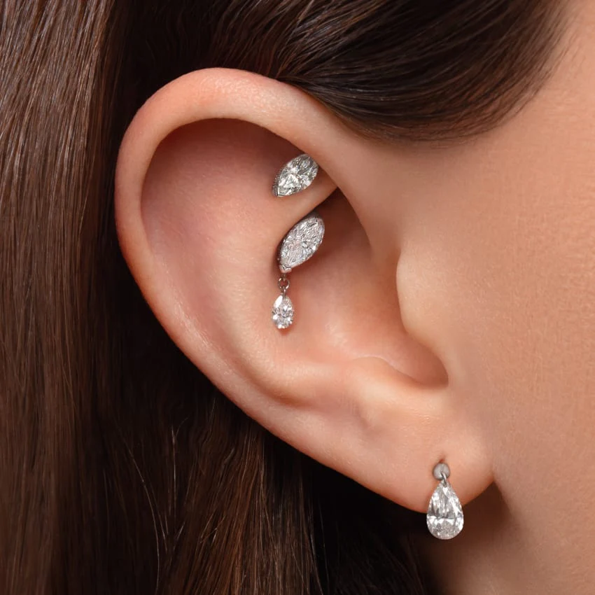 Single Teardrop Marquise Diamond Threaded Stud Earring With Titanium Backing - Image 3