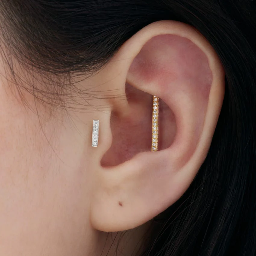 Square Diamond Pavé Bar Threaded Stud Earring - Image 42
