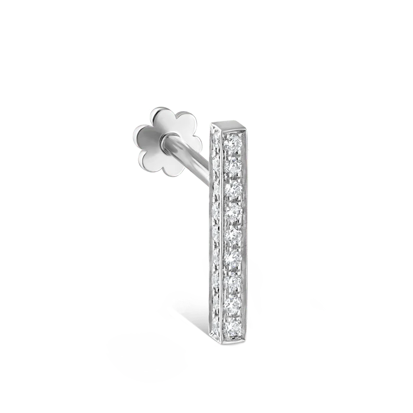 Square Diamond Pavé Bar Threaded Stud Earring - Image 7